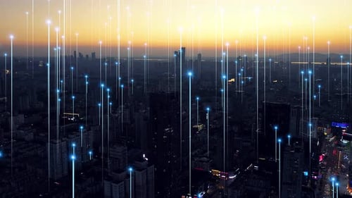 smart Connected city skyline. Futuristic network concept, city Technology.