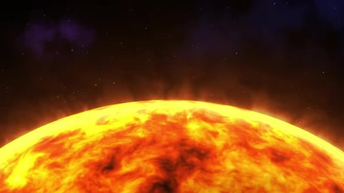 Vibrant Animated Sun Surface with Distant Nebula and Stars
