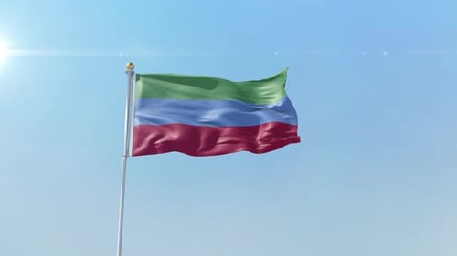 Realistic Flag of Dagestan Waving in Clear Sky
