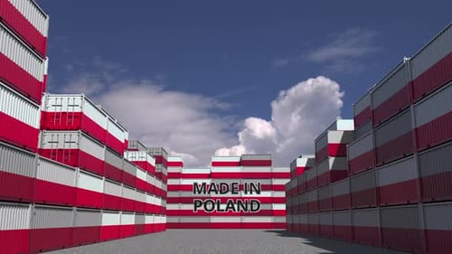 Made in Poland Flag on Shipping Containers Zoom Animation
