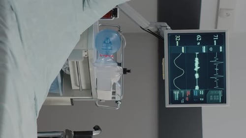 Vertical Video Empty Hospital Ward with Heart Rate Monitor and Bed