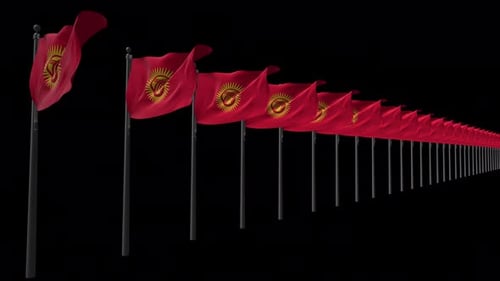 Waving Kyrgyzstan Flags Row Animation