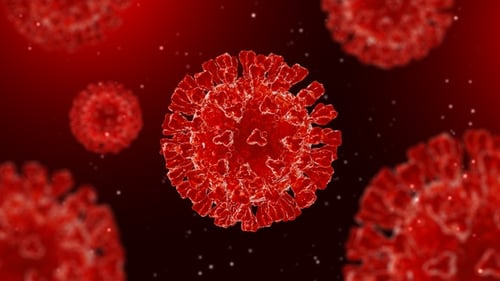 Rotating 3D Red Virus Cells Medical Science Background