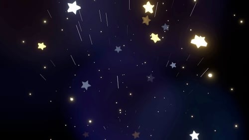 Floating Gold and White Stars with Light Trails Background Loop