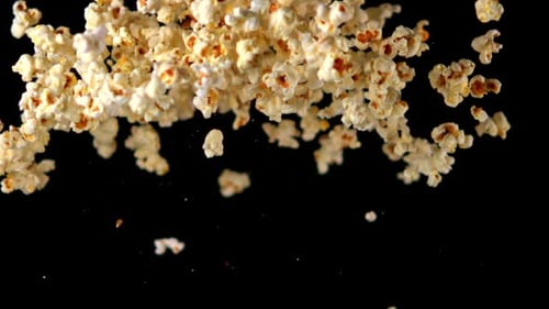 Super Slow Motion Popcorn on a Black Background