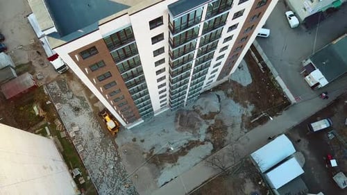 New house construction. Large apartment buildings construction in new district