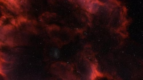 Animated Cosmic Journey Through Red Nebula and Starfield