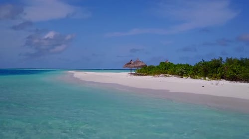 Aerial drone seascape of resort beach by water and sand background
