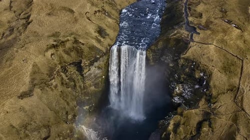 Aerial View of Skogafoss Waterfall Iceland