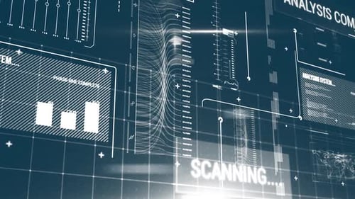 Screen with graphs and statistics with codes