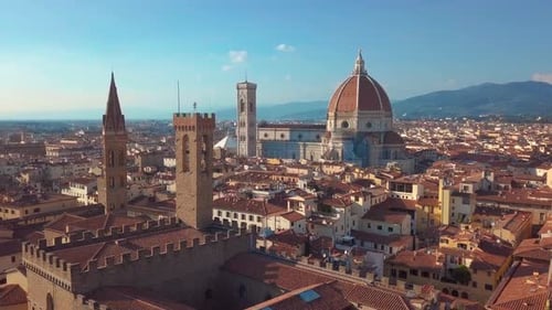 Aerial Panoramic View of Cityscape in Florence, Italy. Cathedral Di Santa Maria Del Fiore