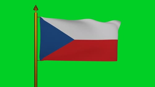 Bandera nacional de la República Checa ondeando con asta en clave cromática, bandera de Chequia