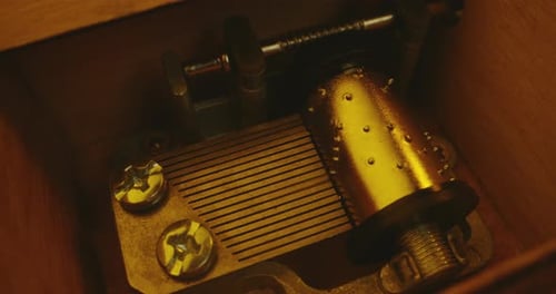 Intricate Music Box Mechanism Close Up