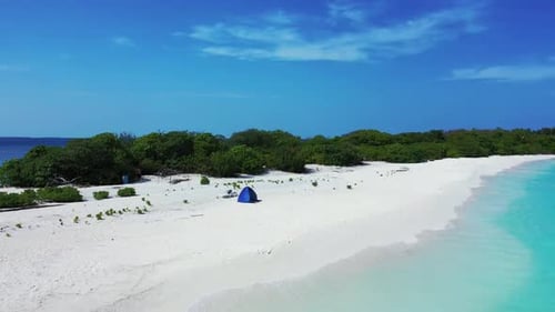 Aerial travel of paradise resort beach holiday by blue ocean with white sand background of adventure