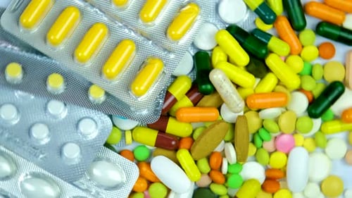 Colorful Pills, Capsules and Blister Packs Close Up