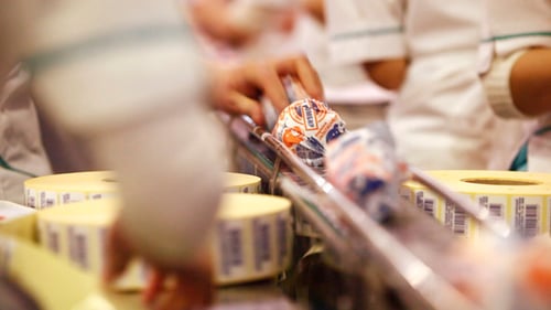 Packaged food on an assembly line