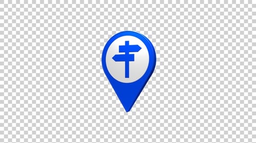 3D Animated Map Pin Icon with Destination Signpost