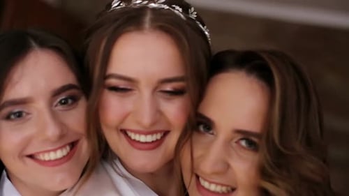 Bridesmaids Smile in a Close-Up Before Wedding