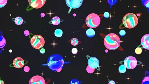 Vibrant Cartoon Planets Floating in Space Seamless Loop