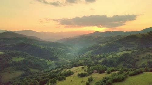 Aerial View of the Endless Lush Pastures of the Carpathian Expanses and Agricultural Land