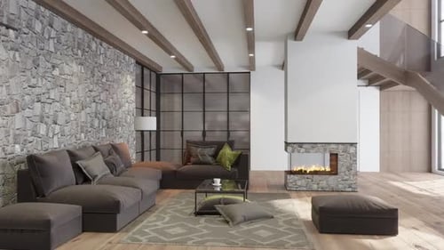 3D render. Circled the interior of the living room in a modern style