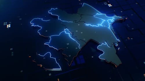 Digital Map Outline Technology Reveal with Glowing Neon