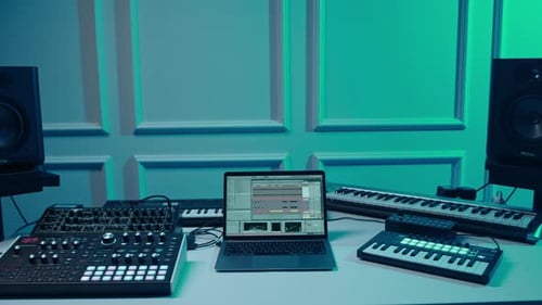 Music sequencer, record music on computer. Music studio.