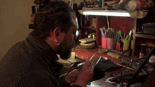 Jeweler Crafting Gold Jewelry at His Workshop