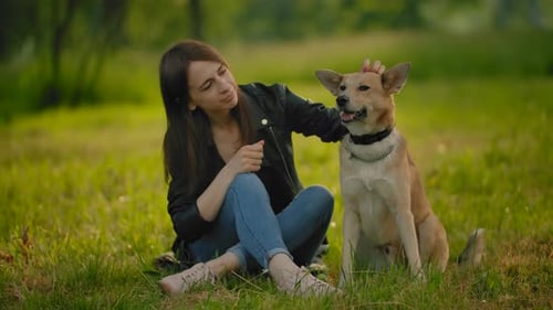 Woman Bonding with her Dog in the Park