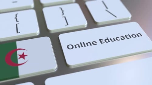 Online Education Text and Flag of Algeria on the Buttons