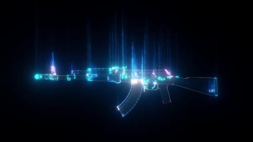 Futuristic Digital Hologram Rifle Rotating Wireframe Animation