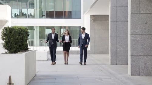 Team of Business Professionals Walking Outdoors