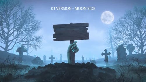 Halloween Graveyard Zombie Hand Holding Wooden Sign Title Reveal
