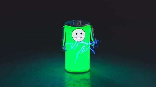 Funny empty rechargeable battery made of metal and glass losing energy Render 4K