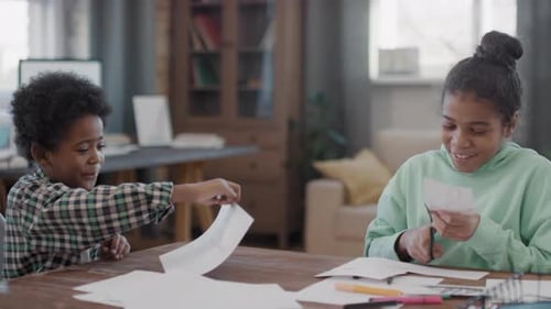 Afro Kids Crafting From Paper At Home
