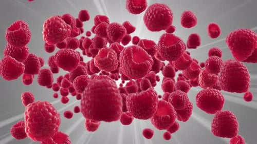 Realistic 3D Raspberries Flying Motion Background