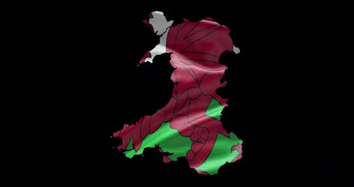 Wales national flag background with country shape outline