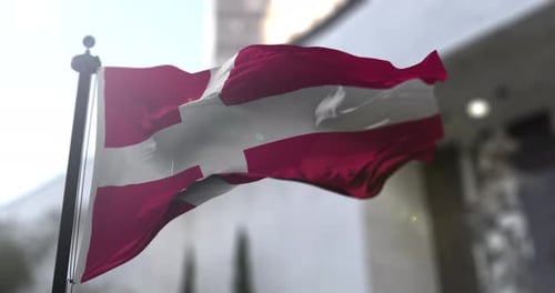 Danish Flag Waving in Wind Realistic Animation