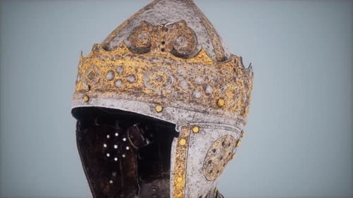 Ornate Medieval Helmet Rotating 3D Animation
