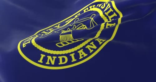 Realistic Waving Flag of The City of Evansville Indiana Seal