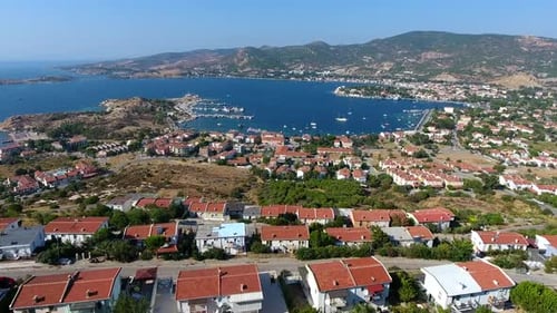 Small City Houses, Beautiful Marina and Touristic Boats in a Cove by Sea