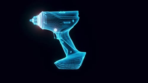 Futuristic Wireframe Drill Blueprint Rotation