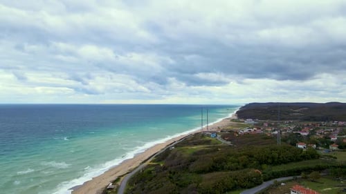 High and powerful waves coming fast to the beach, waves in winter day