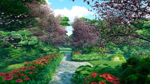 Beautiful Summer Garden With A Walkway