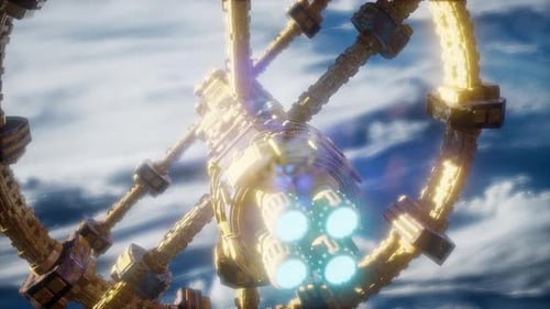 Futuristic Golden Space Station Rotating in Orbit