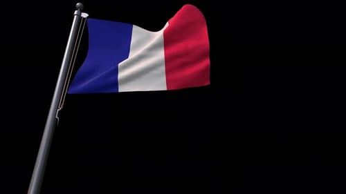 Realistic French Flag Waving in Slow Motion on Black Background