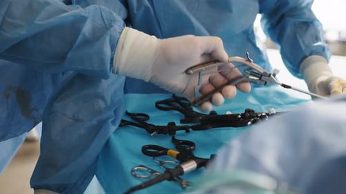Surgical Instruments Laid Out During Laparoscopic Surgery