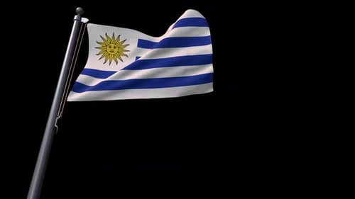 Uruguay National Flag Waving Animation on Black Background