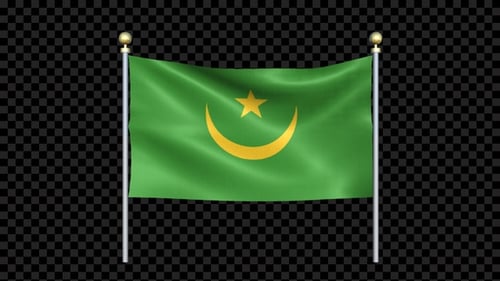 Waving Flag of Mauritania on Gold Pole