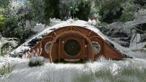 Cozy Hobbit House in a Winter Wonderland Forest